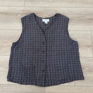 Vintage Lee David Women's Black and Brown Patterned Top